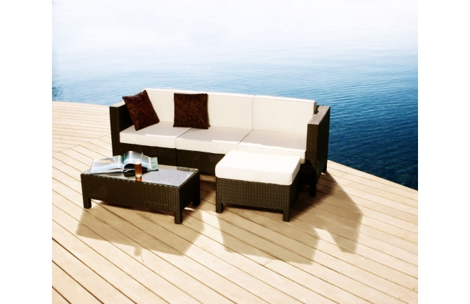 Gartensitzgruppe HAWAI � 2 Ecksessel & 1 Mittelsessel, 1 Couchtisch & 1 Ottoman � Farbe Kakao