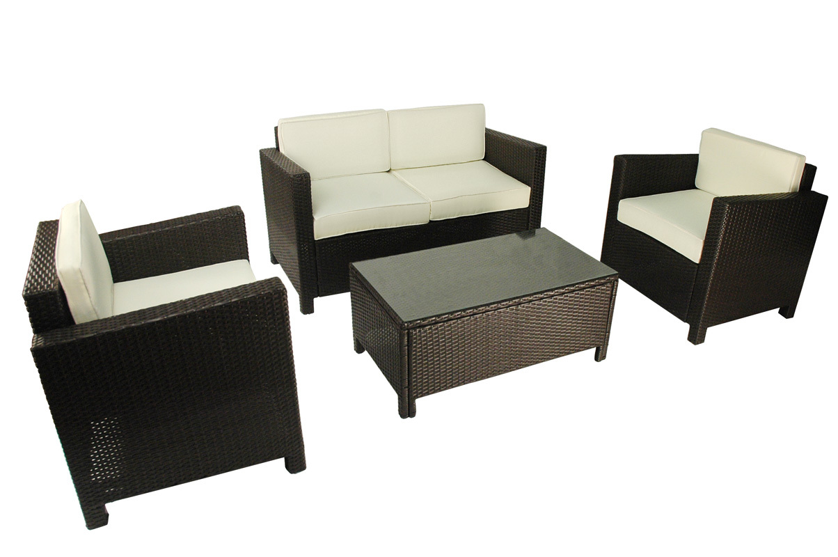 Gartensitzgruppe TAHITI � 2 Sessel, 1 zweisitzige Couch & 1 Couchtisch � Farbe : Kakao