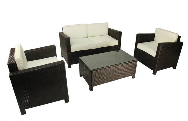 Gartensitzgruppe TAHITI � 2 Sessel, 1 zweisitzige Couch & 1 Couchtisch � Farbe : Kakao