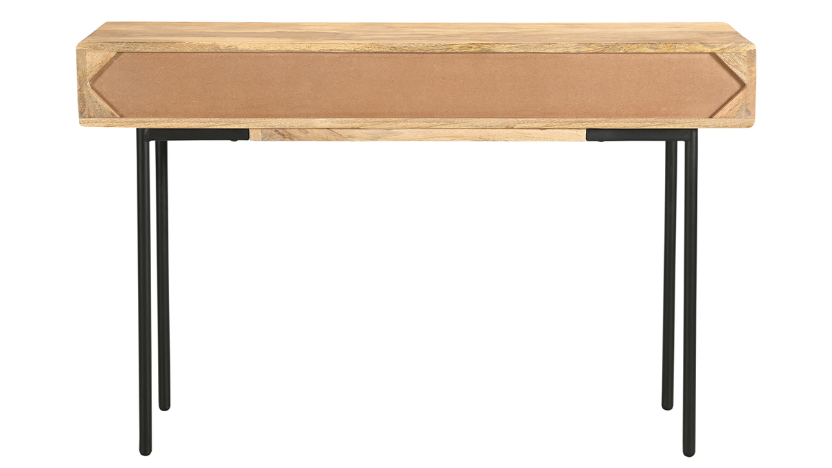 Konsole mit Stauraum 3 Schubladen aus hellem, massiven Mangoholz und schwarzem Metall B120 cm JUDE