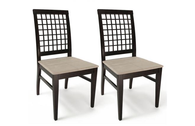K&uuml;chenst&uuml;hle / Esszimmerst&uuml;hle KORINA � Farb Wenge � Sitzfl&auml;che aus sandfarbener Mikrofaser - Satz von 2