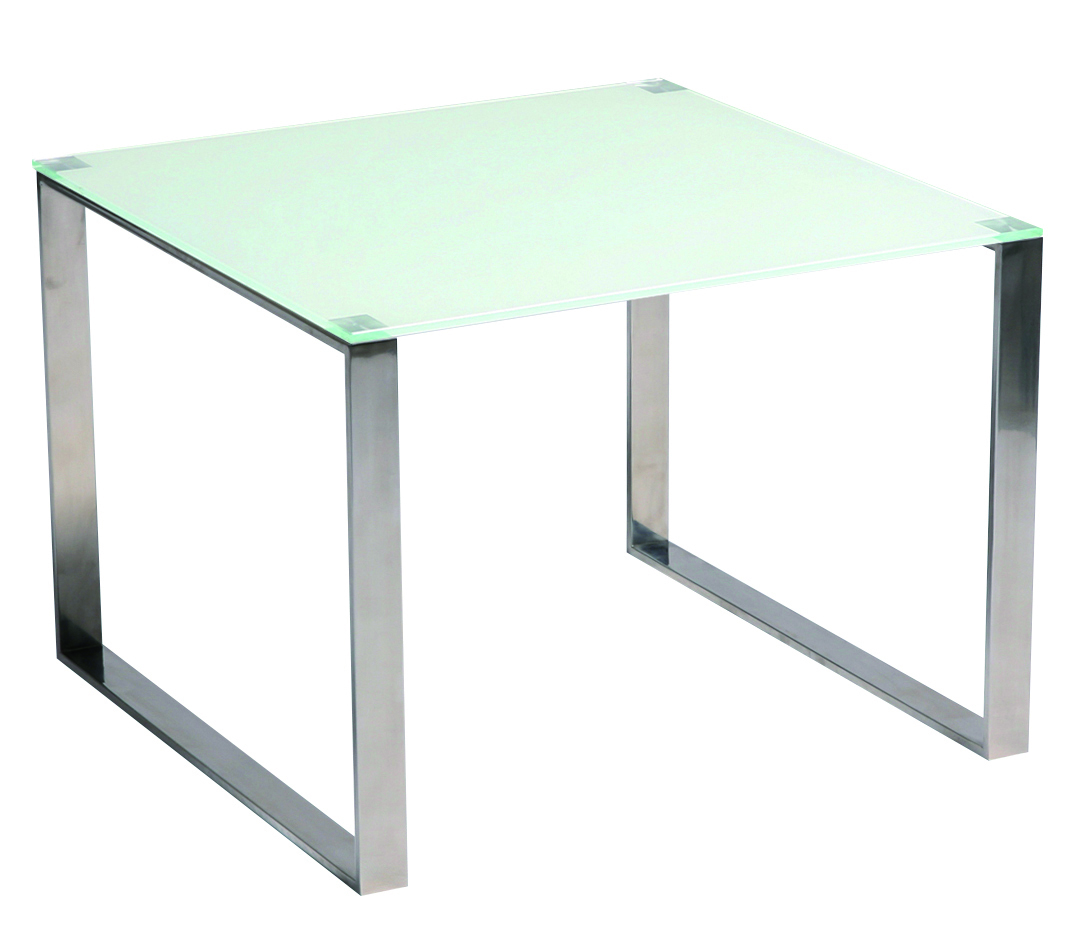 Moderner Beistelltisch / Sofatisch INOLA aus Edelstahl und geh&auml;rtetem Glas