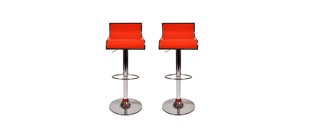 Orangefarbene Barhocker / K&uuml;chenhocker Design WAVE - Satz von 2
