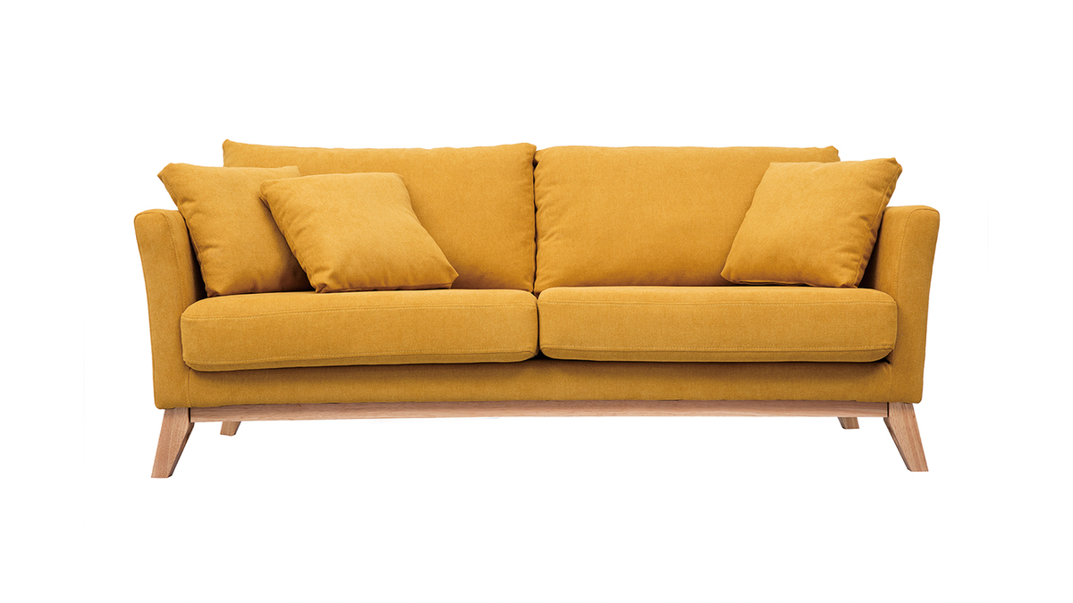 OSLO Skandinavisches 3-Sitzer-Sofa mit abnehmbarem Bezug in Senfsamteffekt OSLO