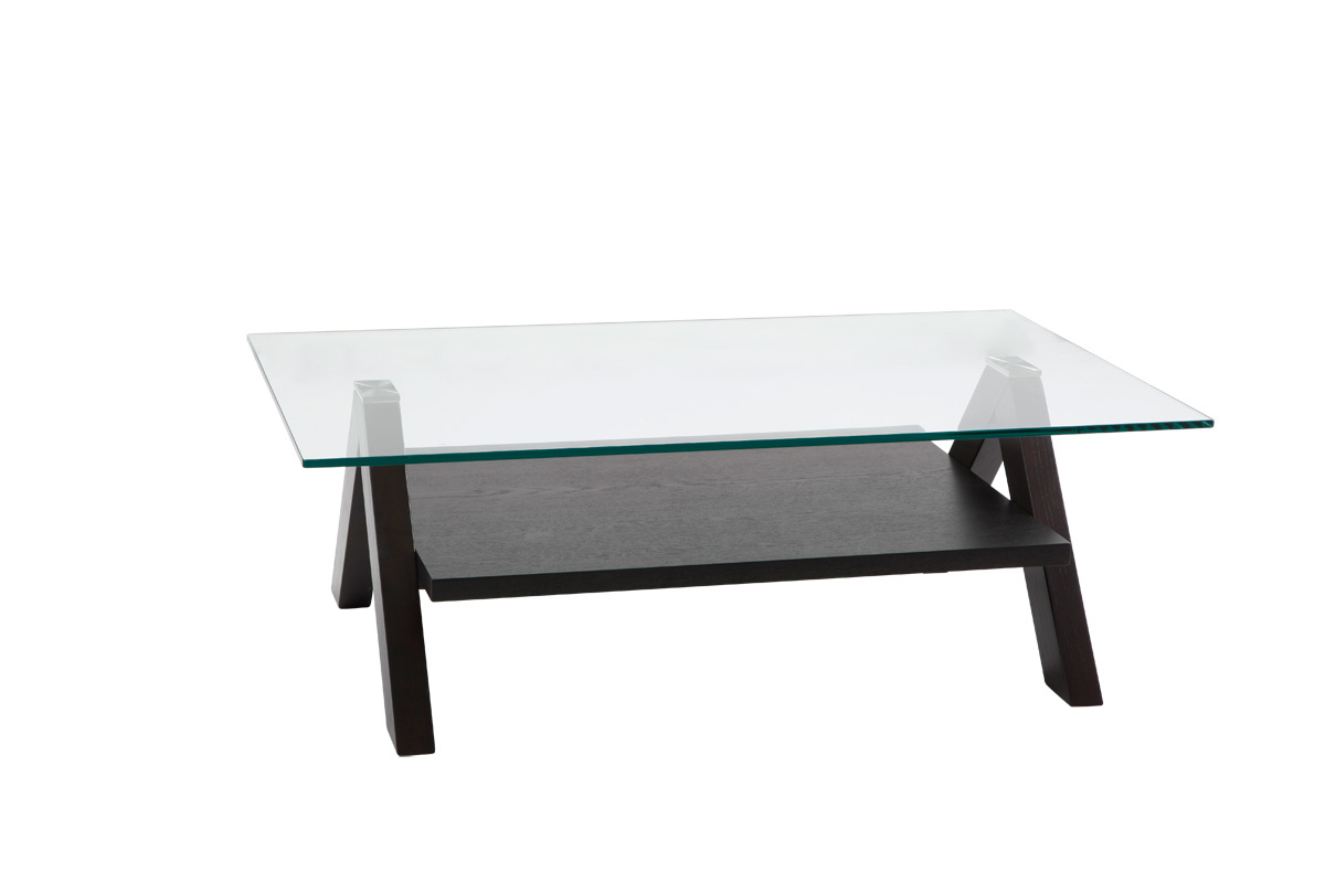 Rechteckiger  Design Salontisch  / Couchtisch BAILEY - Farbe Wenge - Platte aus geh&auml;rtetem Glas