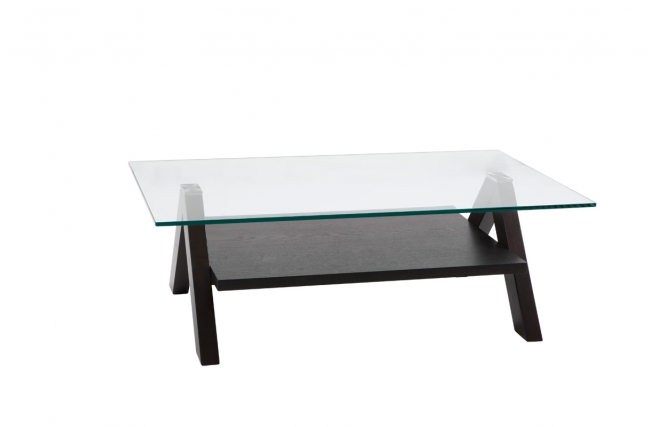 Rechteckiger  Design Salontisch  / Couchtisch BAILEY - Farbe Wenge - Platte aus geh&auml;rtetem Glas