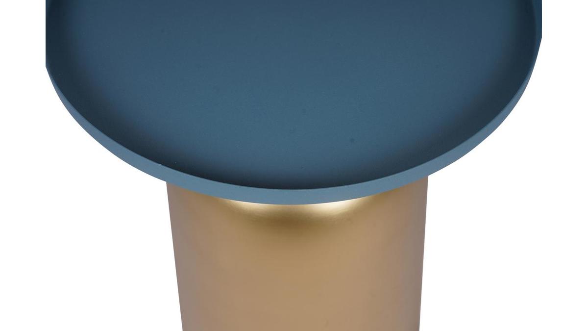 Runder Design-Beistelltisch aus Metall goldfarben mit matter petrolblauer Tischplatte RAMSES