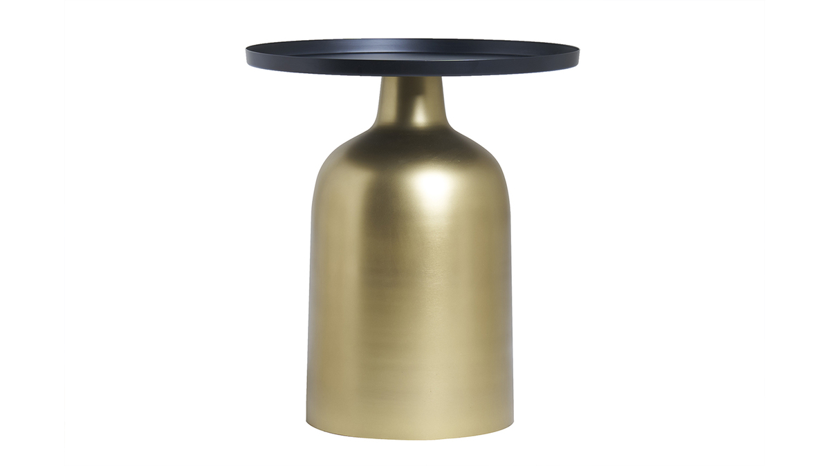 Runder Design-Beistelltisch aus Metall goldfarben mit mattschwarzer Tischplatte RAMSES