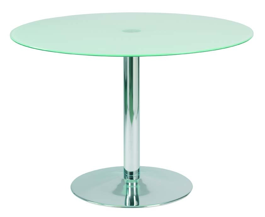 Runder Esszimmertisch / K&uuml;chentisch JANIS 110 cm aus Stahl und geh&auml;rtetem Glas