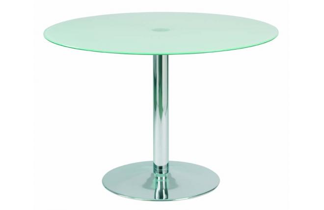 Runder Esszimmertisch / K&uuml;chentisch JANIS 110 cm aus Stahl und geh&auml;rtetem Glas
