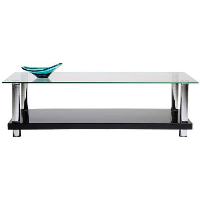 Salontisch / Couchtisch NEW TELMA - schwarzlackiert mit Platte aus geh&auml;rtetem Glas