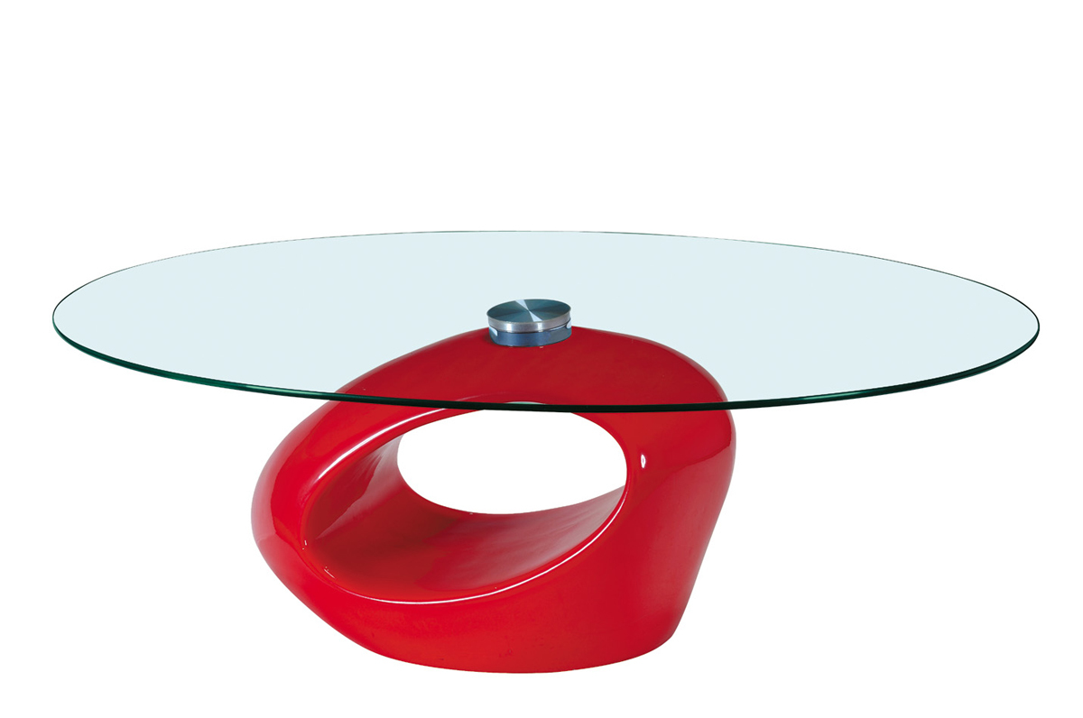 Salontisch / Couchtisch RONDELLA aus Glas und ABS - Kolorit rot