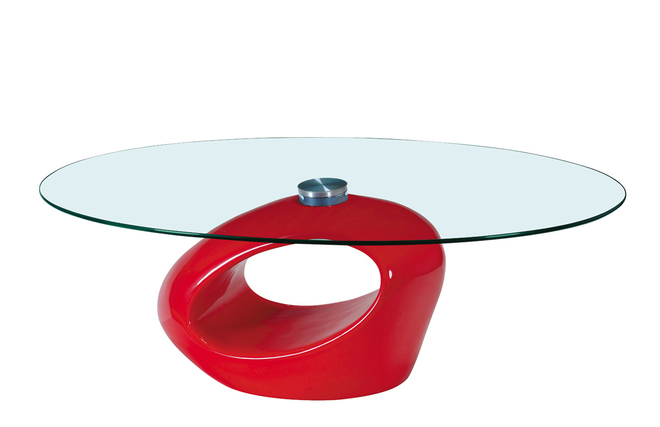 Salontisch / Couchtisch RONDELLA aus Glas und ABS - Kolorit rot