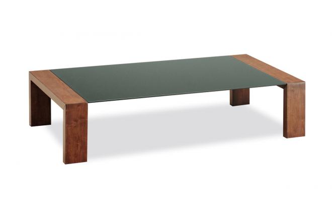 Schokoladenbrauner Couchtisch aus Holz und Glas NEW CLARKSON 