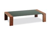 Schokoladenbrauner Couchtisch aus Holz und Glas NEW CLARKSON 