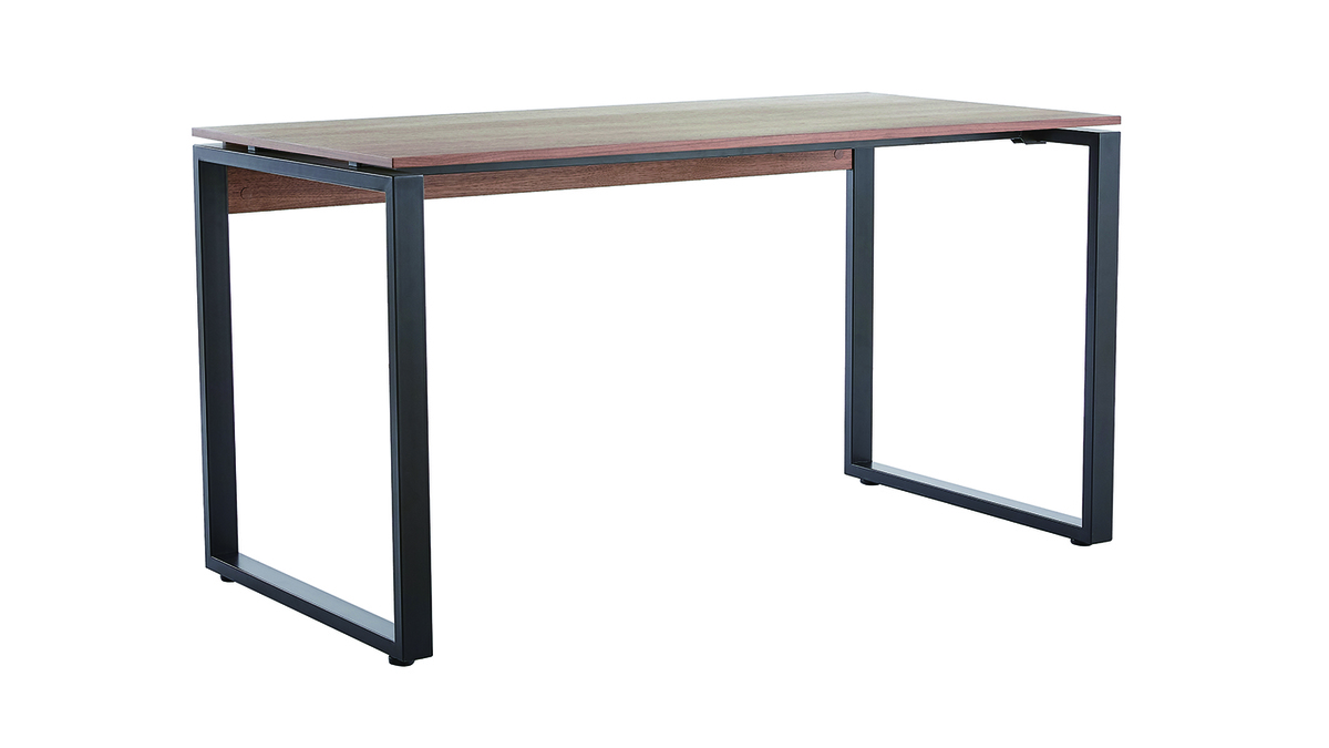 Schreibtisch aus dunklem Holz und schwarzem Metall B138 cm OPAL