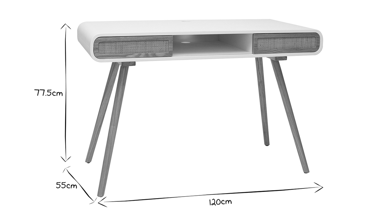 Schreibtisch mit Schiebetren und Flechtwerk L120 cm OLYMPE