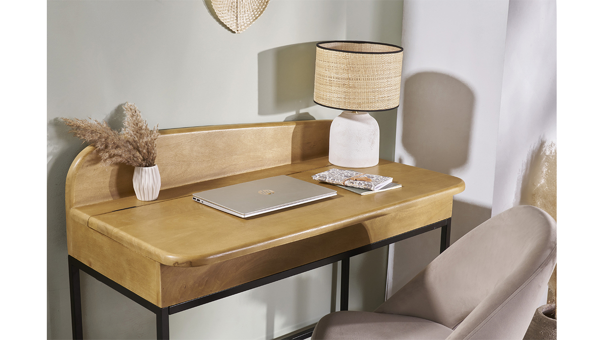 Schreibtisch mit Stauraum aus massivem Mangoholz B100 cm SHIVA
