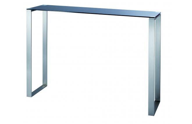 Schwarze moderne Konsole INOLA aus Glas und Edelstahl