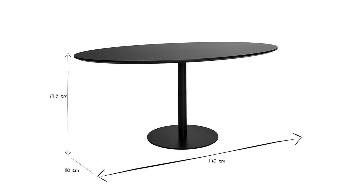 Schwarzer ovaler Design-Esstisch B170 cm HALIA