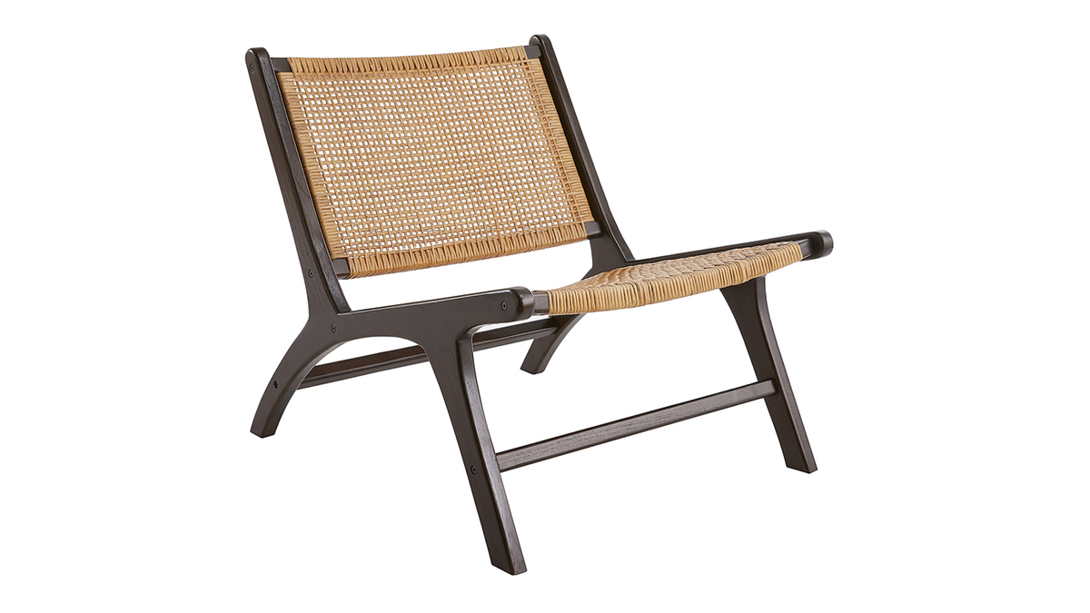 Sessel aus walnussfarbenem Massivholz und natrlichem Rattan HAMMA