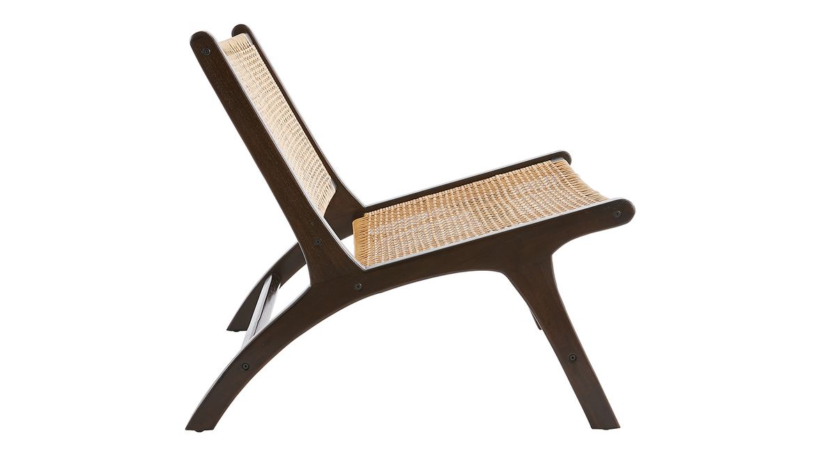 Sessel aus walnussfarbenem Massivholz und natrlichem Rattan HAMMA