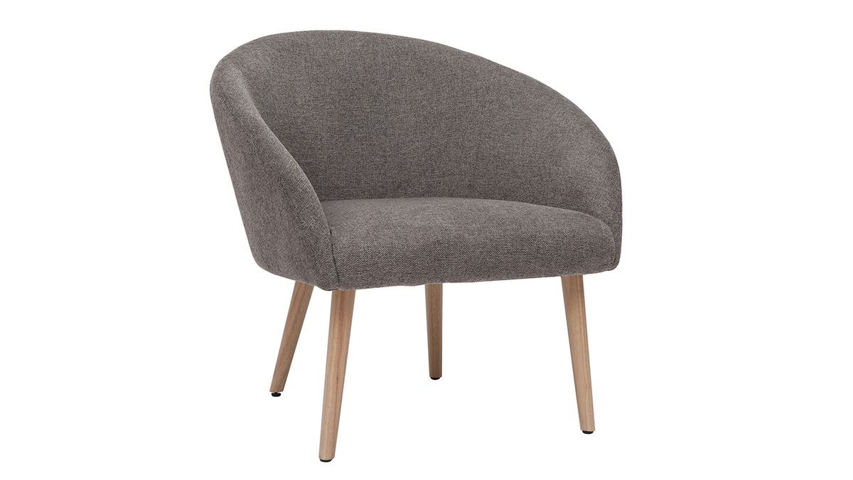 Sessel im grauen Samtdesign mit hellen Holzfen OLIVIA