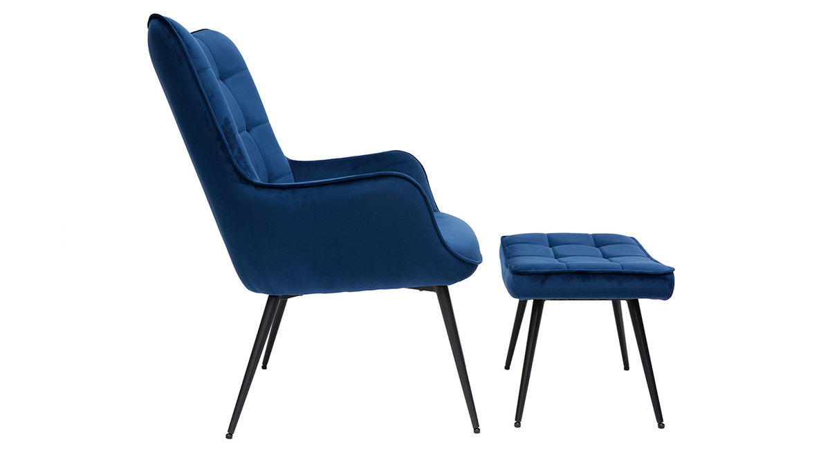 Sessel mit blauer Samt-Fusttze MOOD