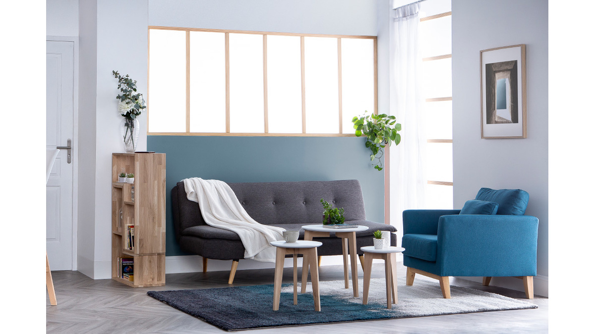 Sessel skandinavisch Blaugrn Fe aus hellem Holz OSLO