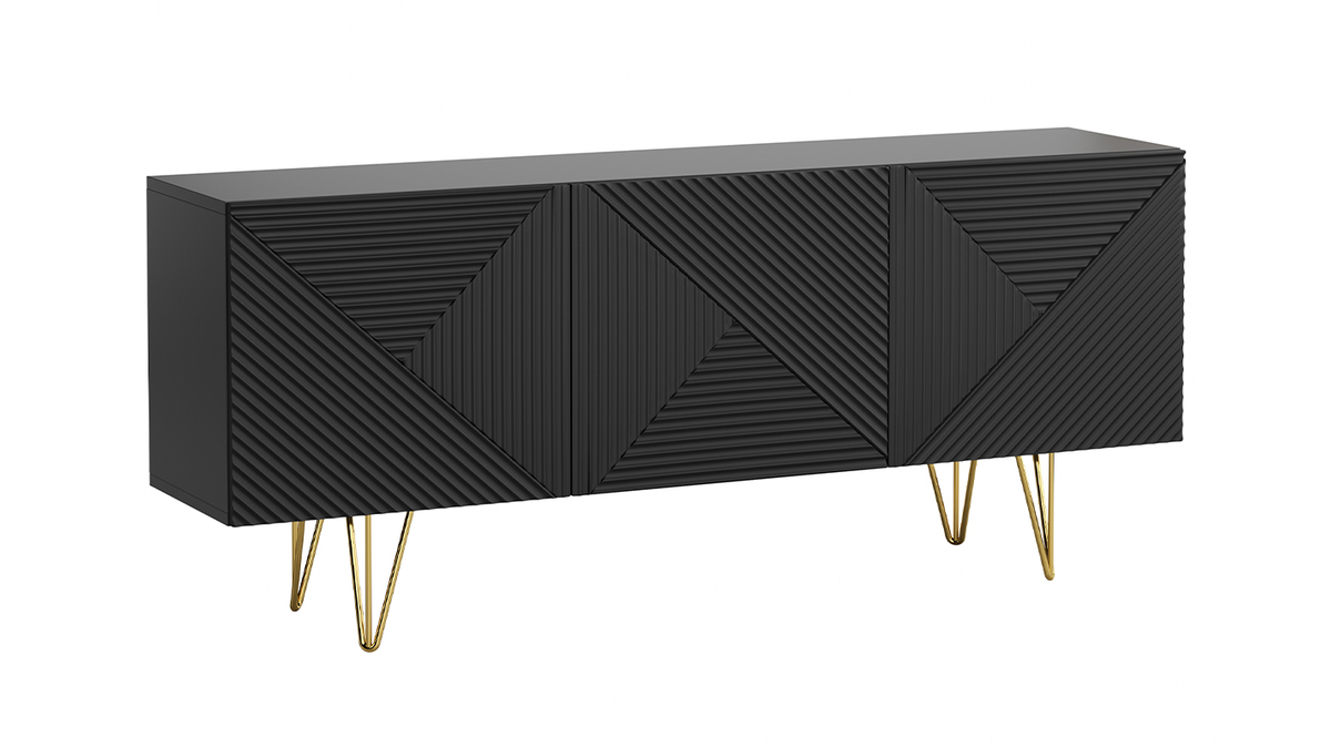 Sideboard schwarz und goldfarben 3-trig L160 cm OZEN