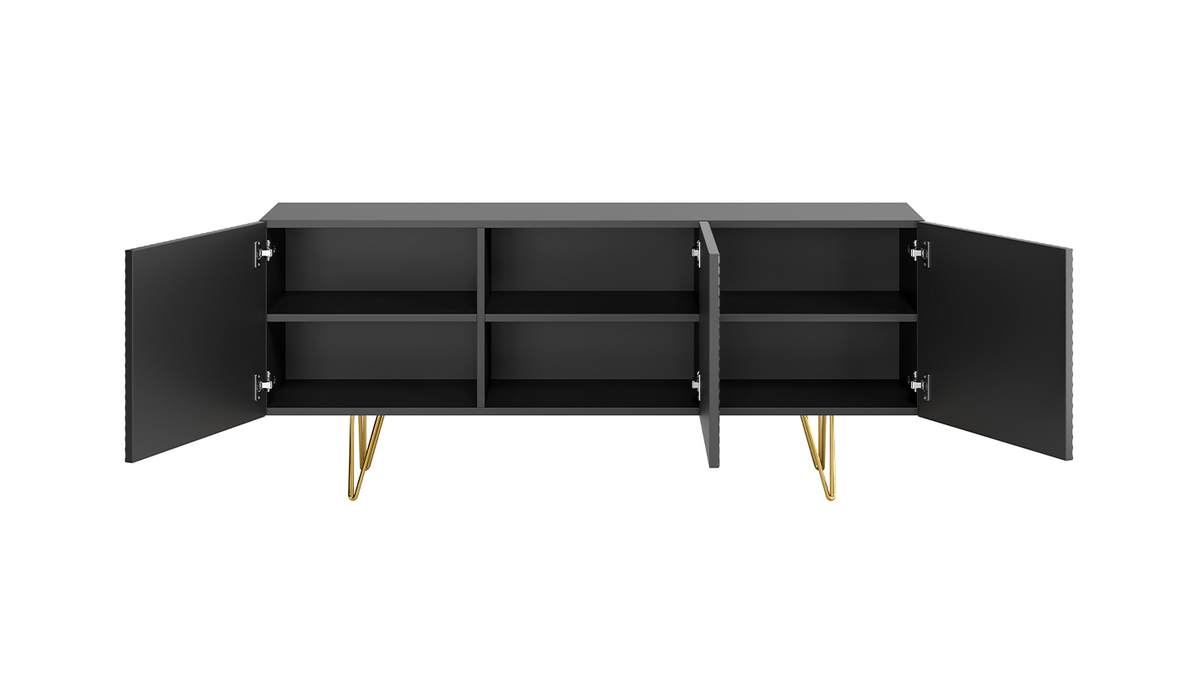 Sideboard schwarz und goldfarben 3-trig L160 cm OZEN