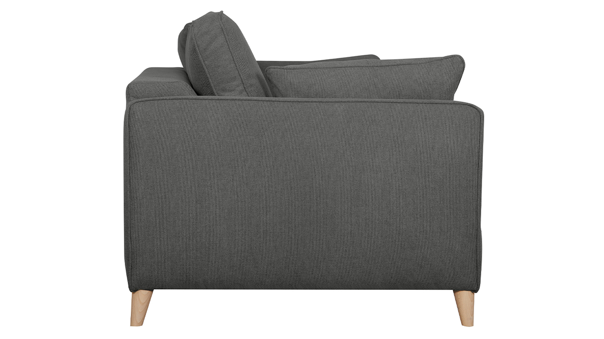Skandinavische Schlafcouch aus anthrazitgrauem Stoff und hellem Holz mit Matratze Dicke 10cm 3-Sitzer PAPEL