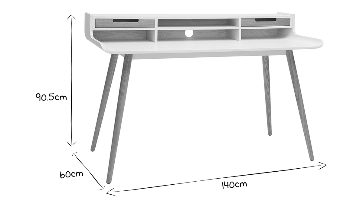 Skandinavischer Schreibtisch aus Holz und wei L140 cm OPUS