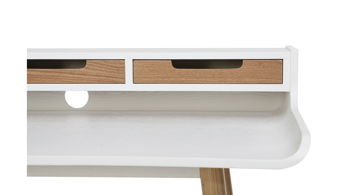 Skandinavischer Schreibtisch weies Holz mit Aufbewahrungsmglichkeiten OPUS