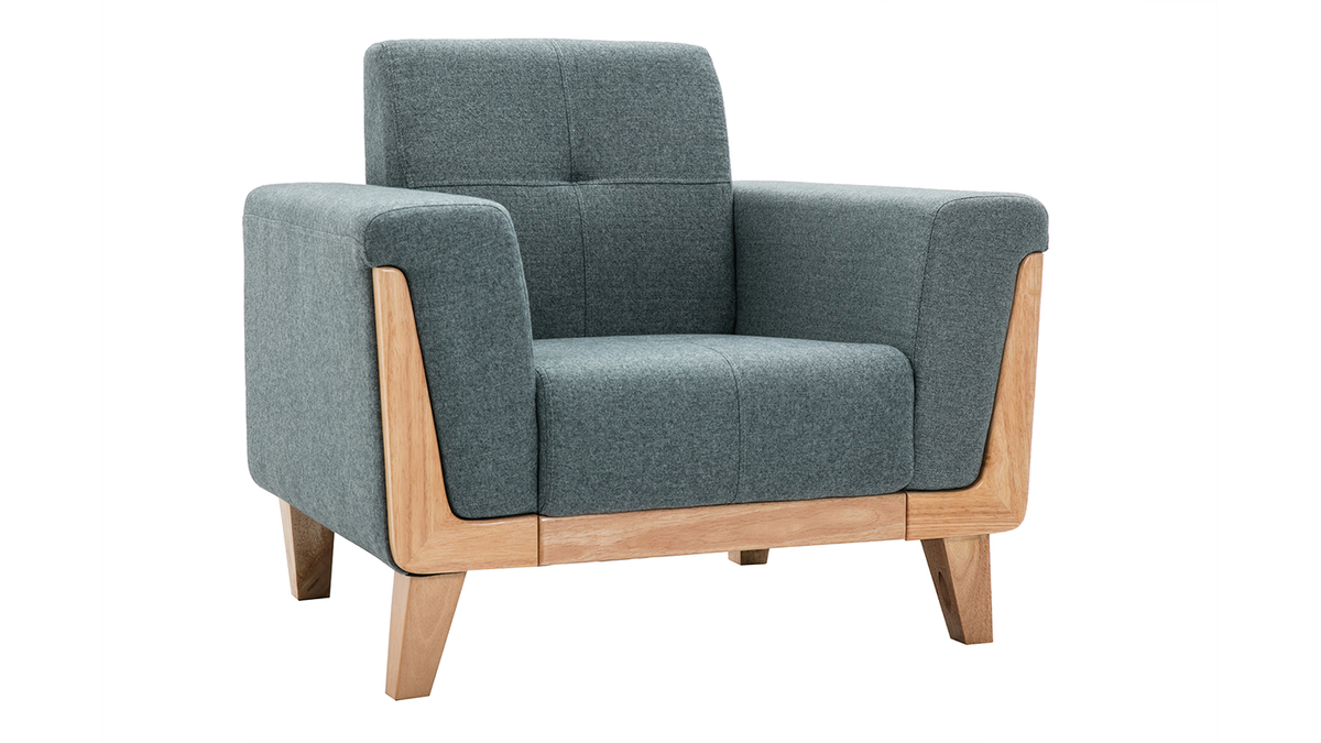Skandinavischer Sessel aus graugrnem Stoff und hellem Holz FJORD