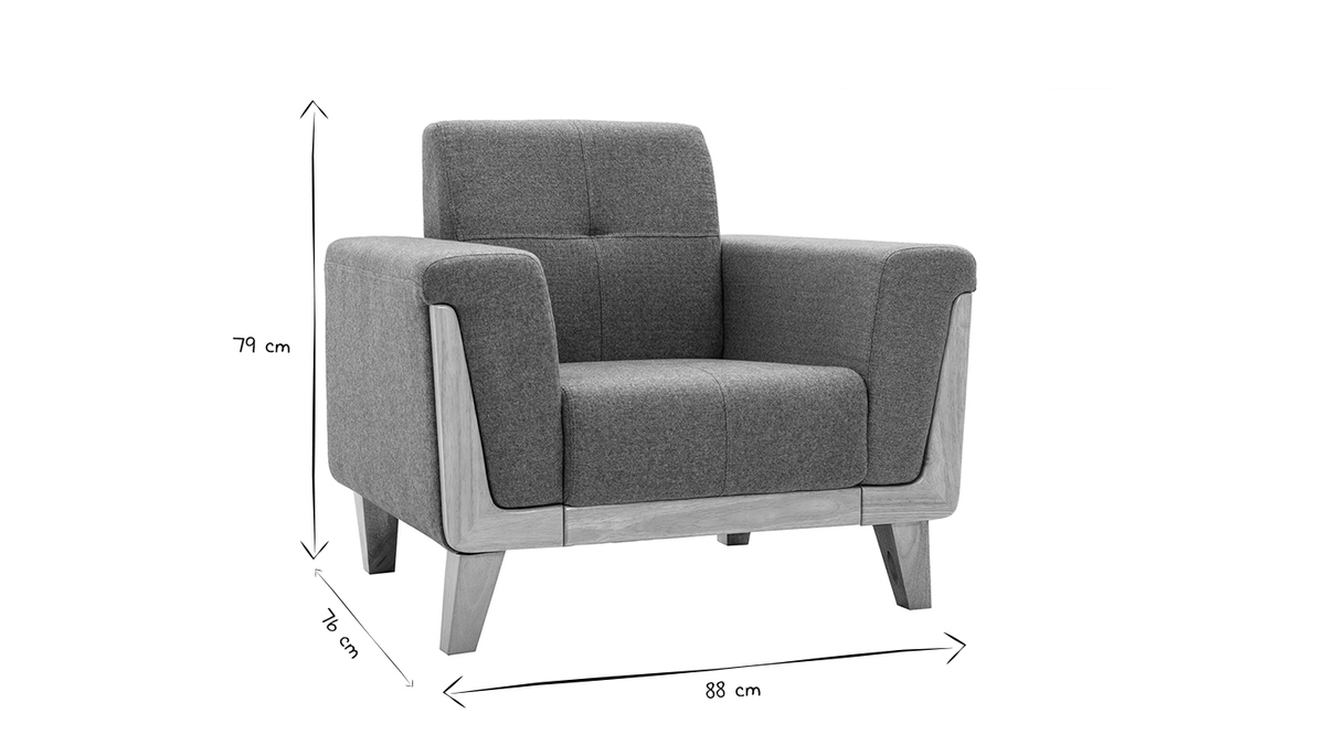 Skandinavischer Sessel aus graugrnem Stoff und hellem Holz FJORD
