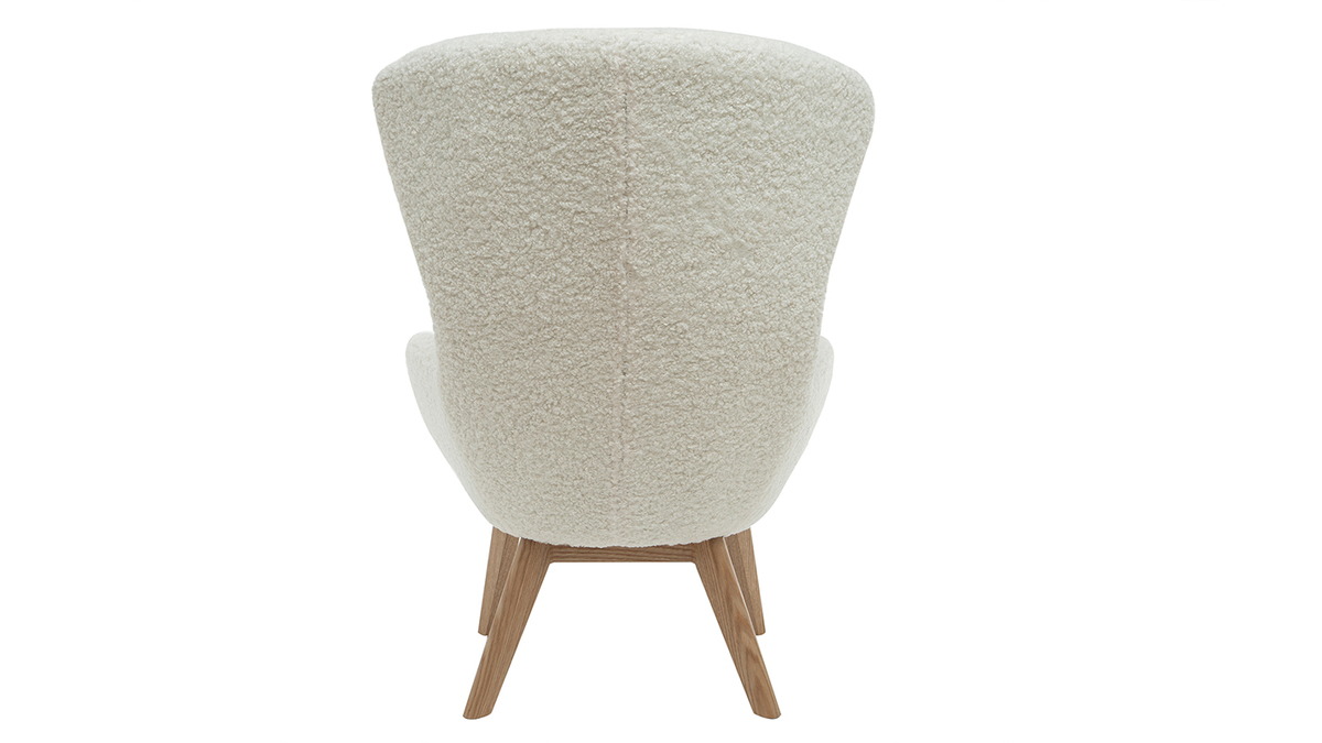 Skandinavischer Sessel aus weiem, gelocktem Woll-Effekt-Stoff und Holz ESKUA
