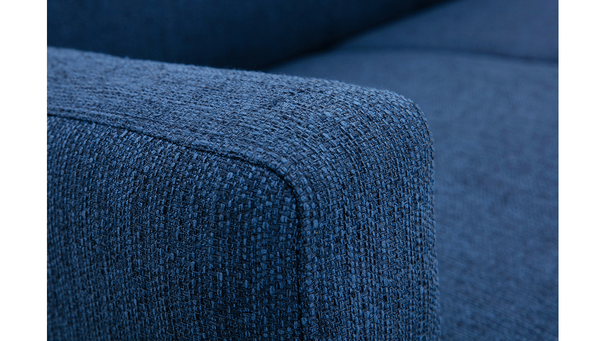 Skandinavisches 2-Sitzer-Sofa aus dunkelblauem Stoff und dunklem Holz MOON