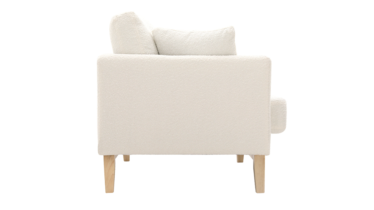 Skandinavisches 2-Sitzer-Sofa mit abnehmbarem Bezug in Wei mit Boucl-Wolleffekt und Holzfen OSLO