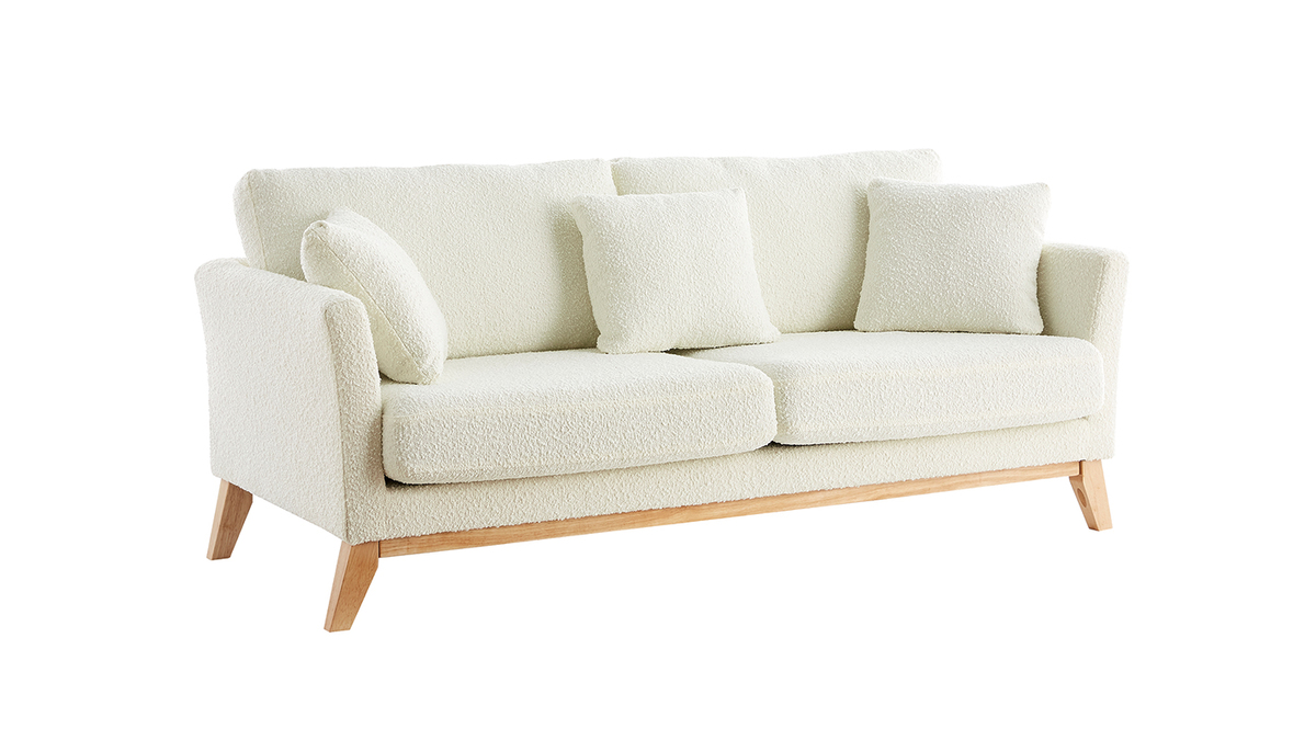 Skandinavisches 3-Sitzer-Sofa mit abnehmbarem Bezug in Wei mit Boucl-Wolleffekt OSLO