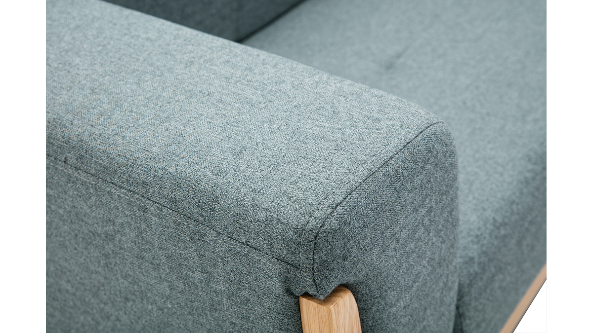 Skandinavisches Sofa 2-Sitzer aus graugrnem Stoff und hellem Holz FJORD