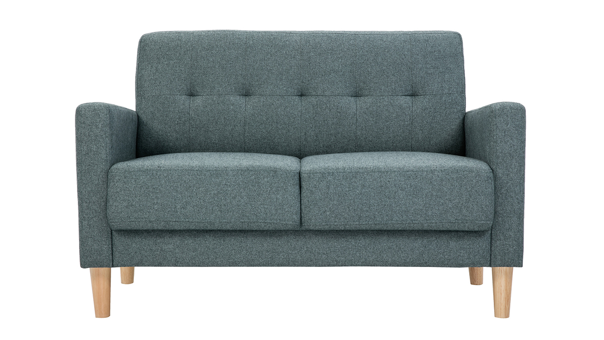 Skandinavisches Sofa 2-Sitzer aus graugrnem Stoff und hellem Holz MOON