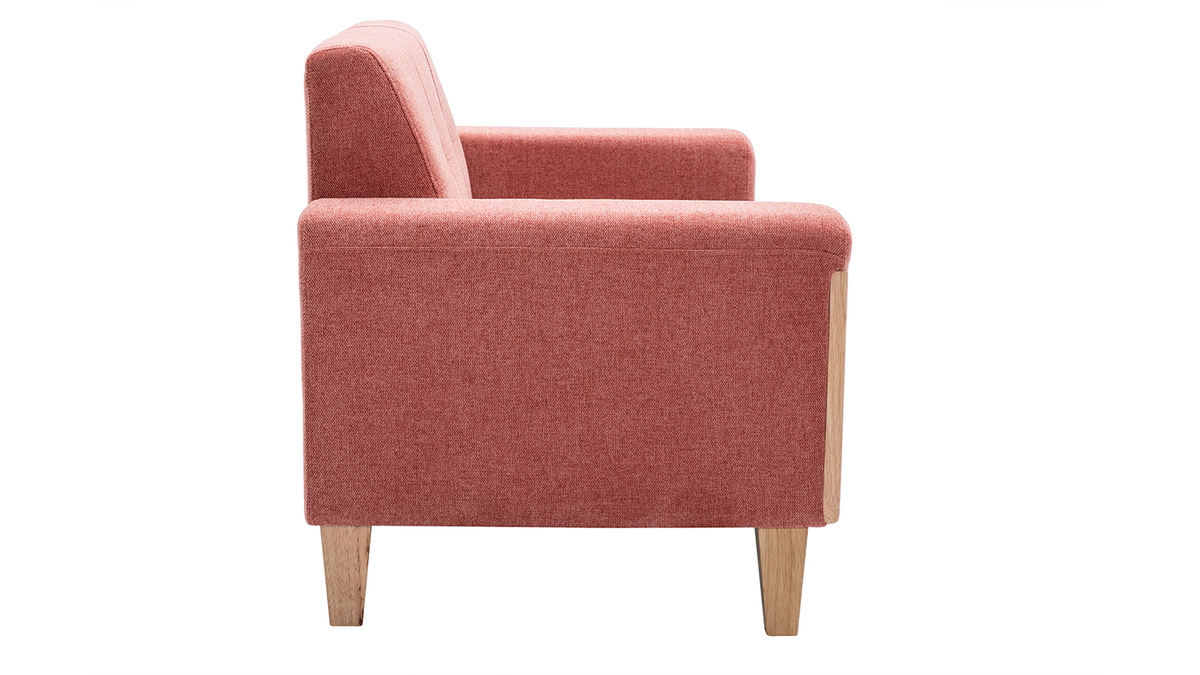 Skandinavisches Sofa 2-Sitzer aus terracottafarbenem Stoff und hellem Holz FJORD