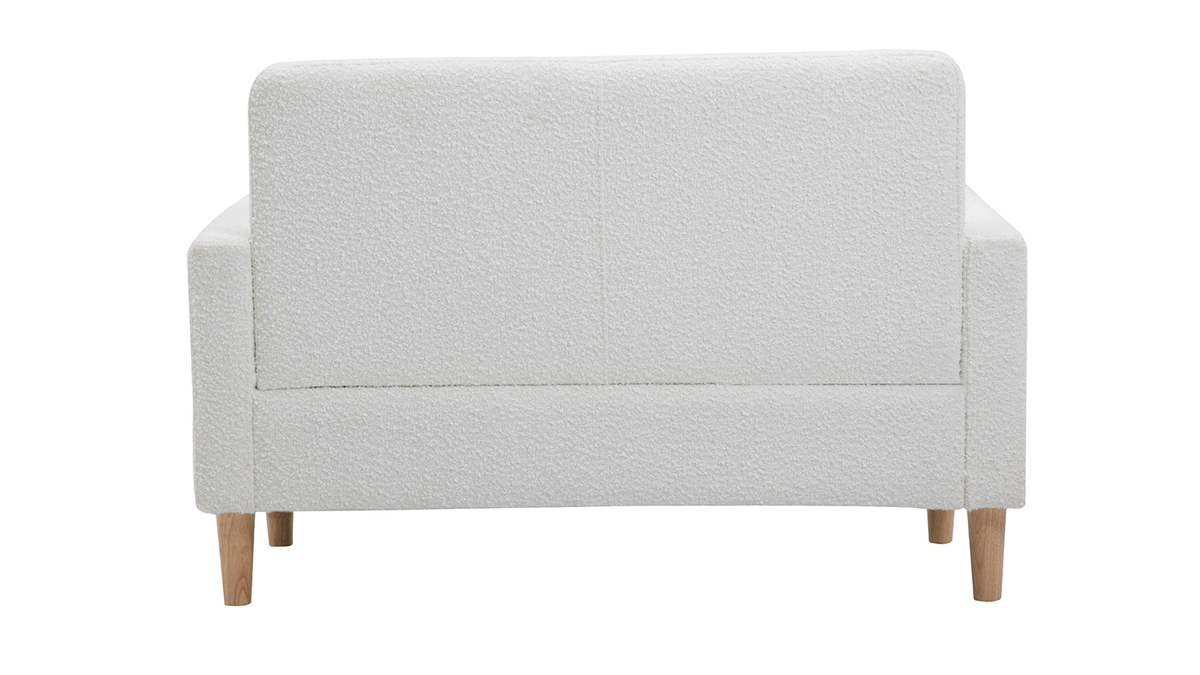 Skandinavisches Sofa 2-Sitzer aus weiem Stoff mit Woll-Effekt und hellem Holz MOON