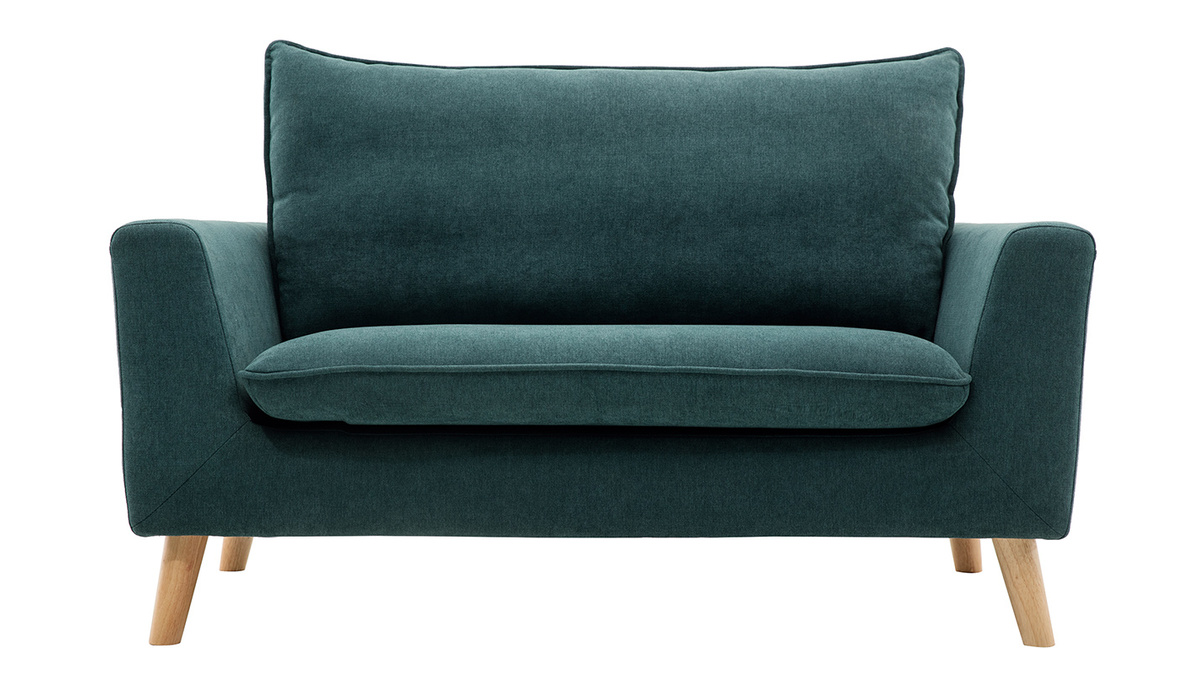Skandinavisches Sofa 2-Sitzer mit Samteffekt in Blaugrn JONAS