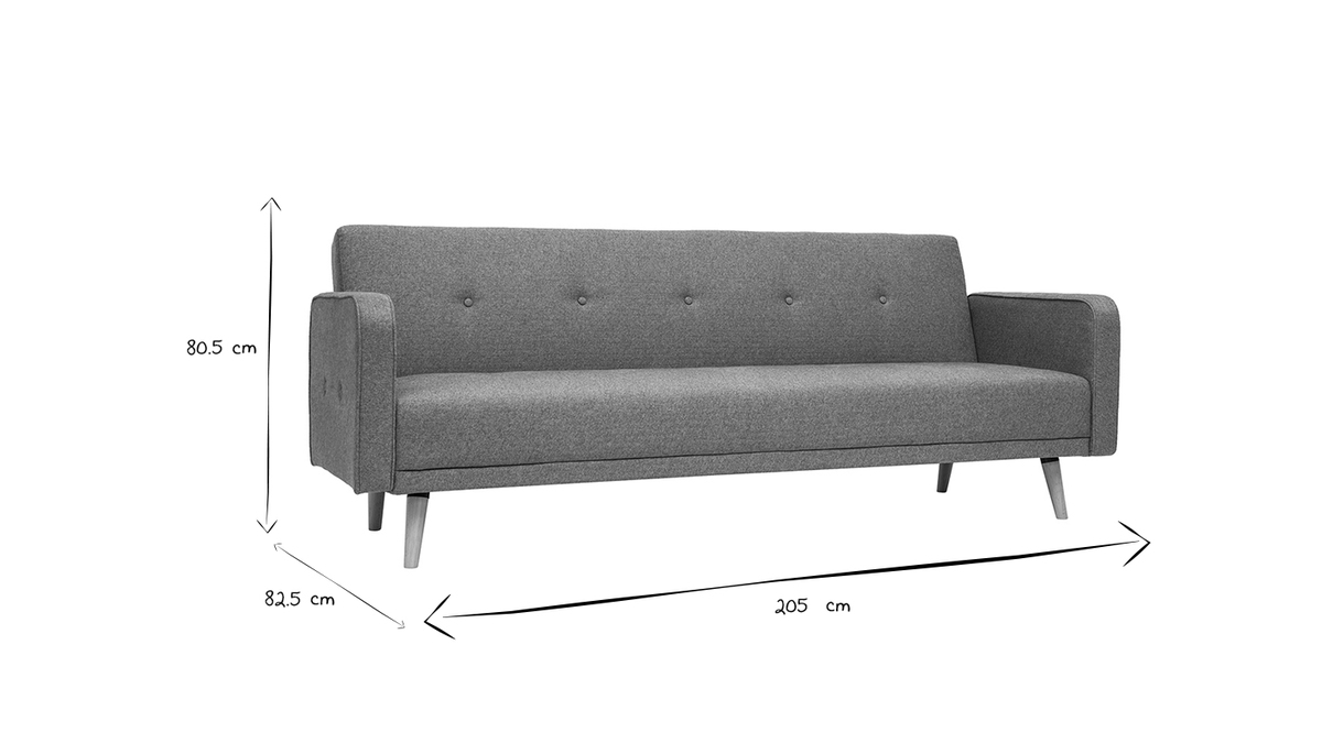 Skandinavisches Sofa 3-Sitzer aus graugrnem Stoff und hellem Holz ULLA