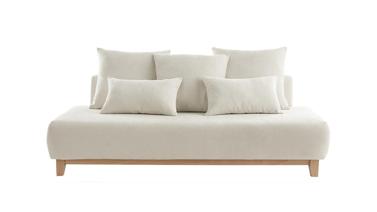 Sofa aus beigem Stoff mit Samteffekt und hellem Holz 3-Sitzer B200 cm ODEON