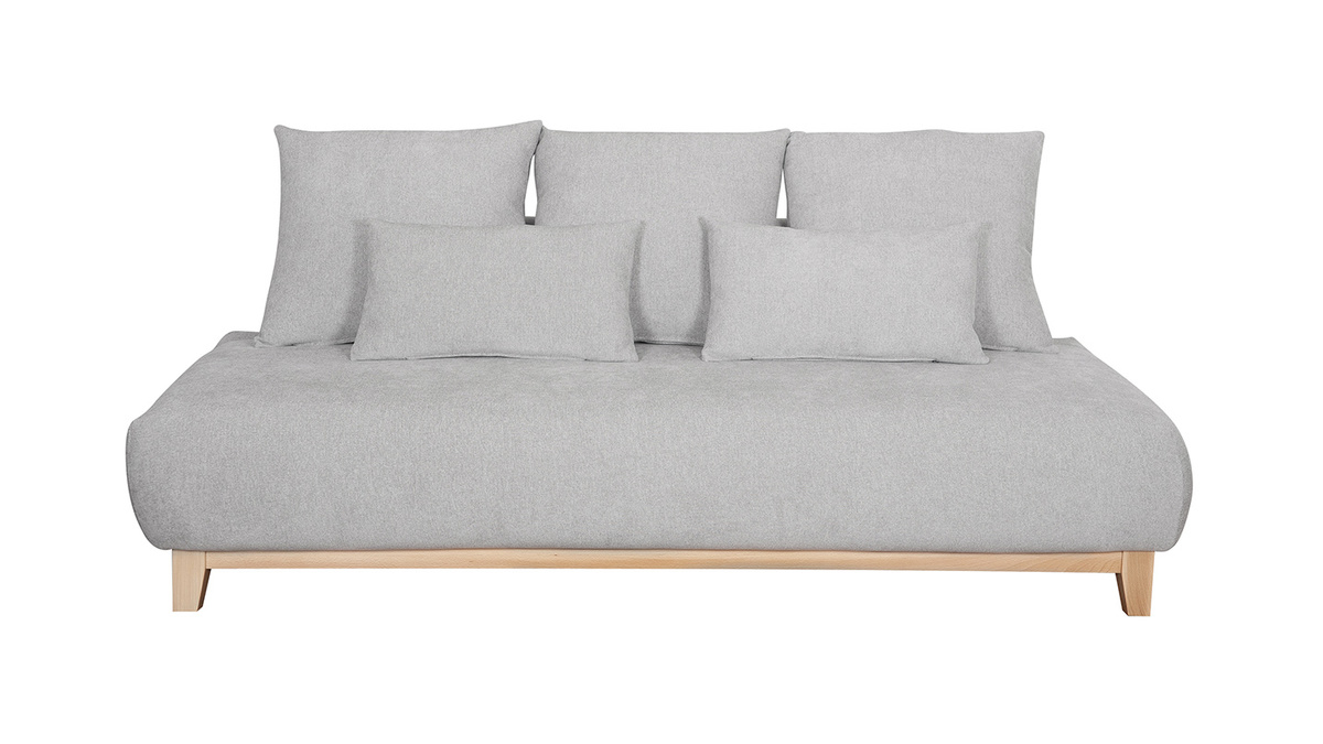 Sofa aus grauem Stoff mit Samteffekt und hellem Holz 3-Sitzer B200 cm ODEON