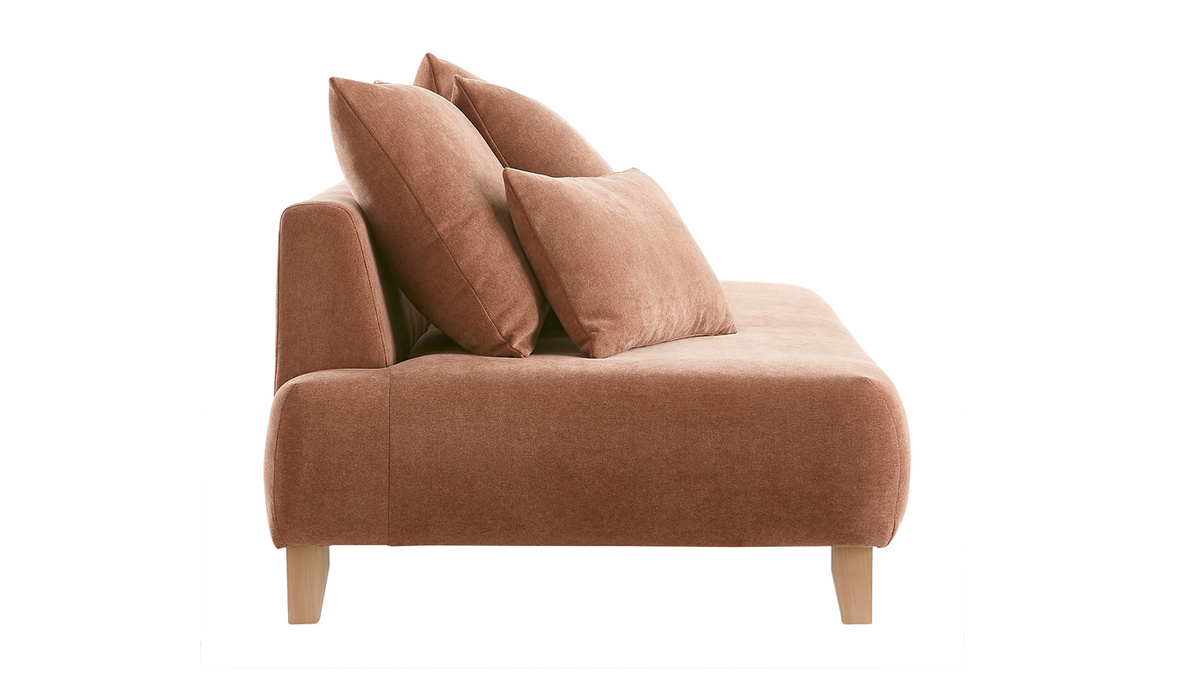 Sofa aus terracottafarbenem Stoff mit Samteffekt und hellem Holz 3-Sitzer B200 cm ODEON