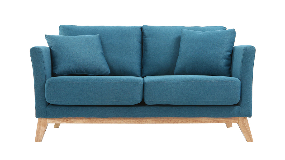 Sofa skandinavisch 2 Pltze Blaugrn helle Holzbeine OSLO